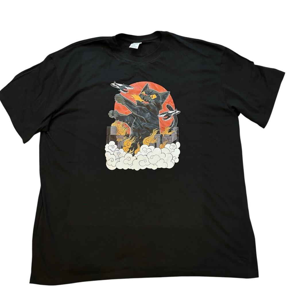 Catzilla Kaiju Cat Tee Black Short Sleeve 2XL Japanese Anime Streetwear Graphic